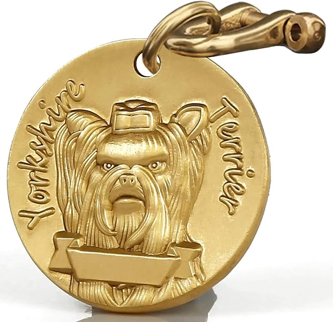 Vintage Pure Copper Pet ID Tags,Personalized Dog Tags,Three-Dimensional Relief Pet Pattern,Lettering on The Front and Back,Custom Pet Tags (B39-Yorkshire)