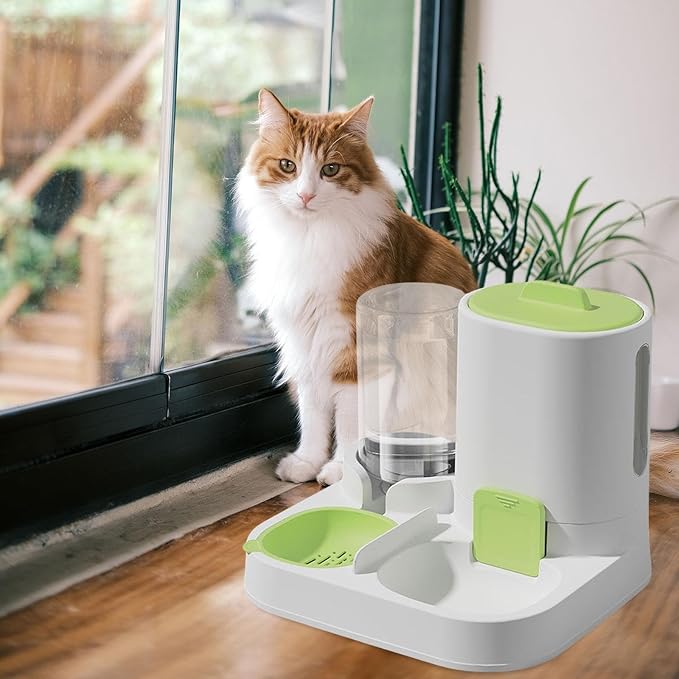 Automatic Pet Feeder Waterer, Cat Feeder, Dog Bowl, Removable Portable Water Dispenser, Green