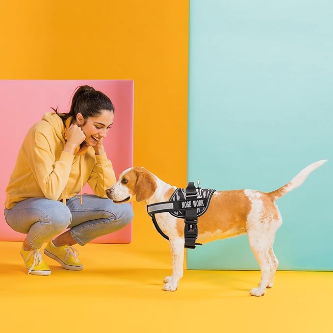 Dogline Unimax Dog Harness Vest with Nose Work Patches Reflective No-Pull, Adjustable Straps, Breathable Neoprene for Medical, Service, Identification and Training Dogs Girth 22 to 30" Zebra