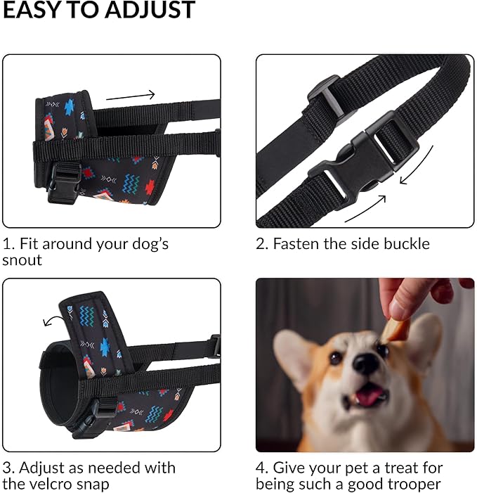 CollarDirect Dog Muzzle - Updated Design Adjustable Soft Breathable Tribal Nylon Dog Mouth Guard Cover for Small, Medium and Large Dogs, Anti Chewing, Barking & Biting (S, Pattern 2)
