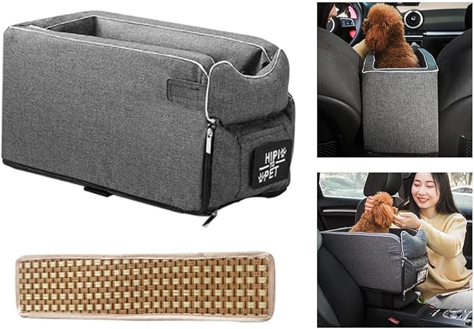 Pet Car Booster Seat Portable Breathable Travel Carrier Stable Puppy Dog Car Seat Summer Cooling Mat (Grey)