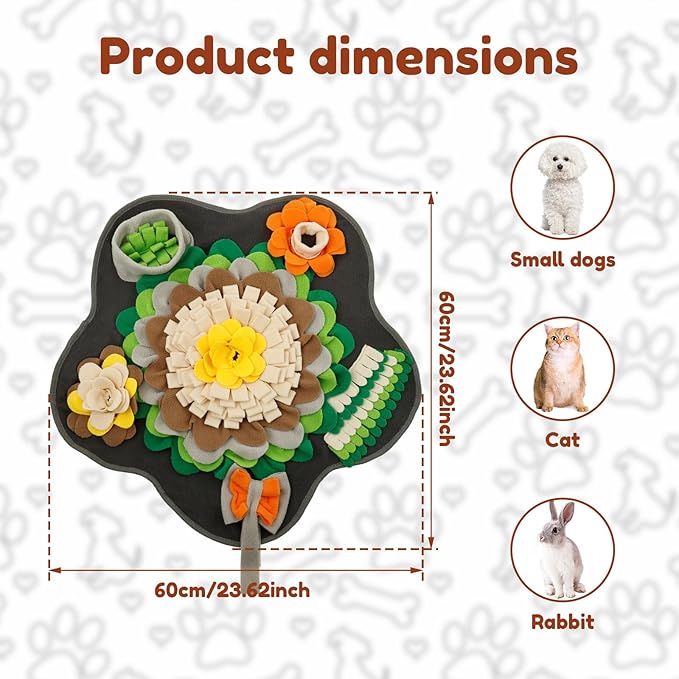 Plush Fabric Flower Shape Slow Eating Mat Bright Color Interactive Dog Snuffle Mat with Non-Slip Back for Smell Training for Small Dog Cat Rabbit(Grey,Small Dogs)