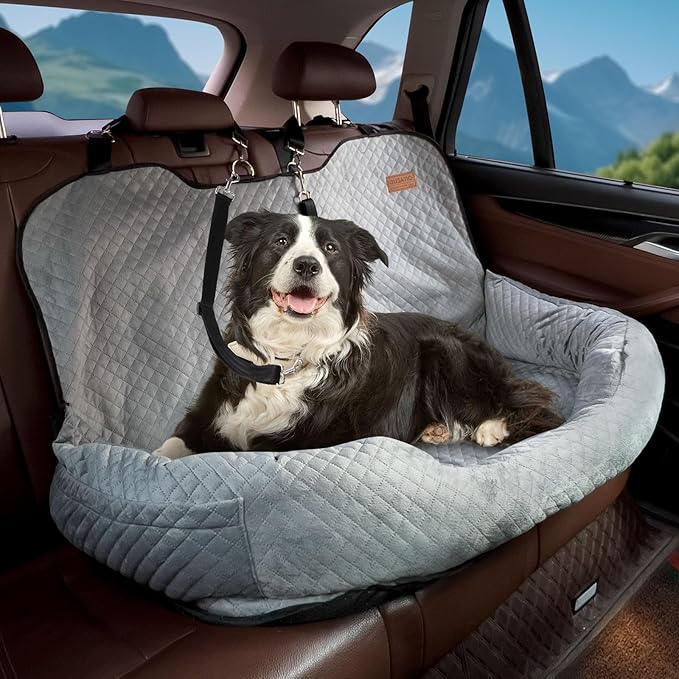 Dog Car Seat for Large/Medium Dog Pet Under 55 lbs or 2 Small Dogs Detachable Washable Travel Bed Fits Cars Trucks SUV