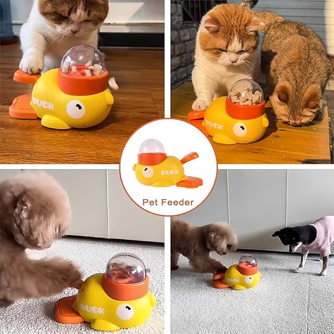 Dog Interactive Treat Dispenser, 2-in-1 Dog Treat Dispenser Toy, Duck Cat Treat Dispenser, Safe Kibble Dispenser Dog Toy, Adjustable Food Outlet for Small to Medium Cats and Dogs (Yellow*2)