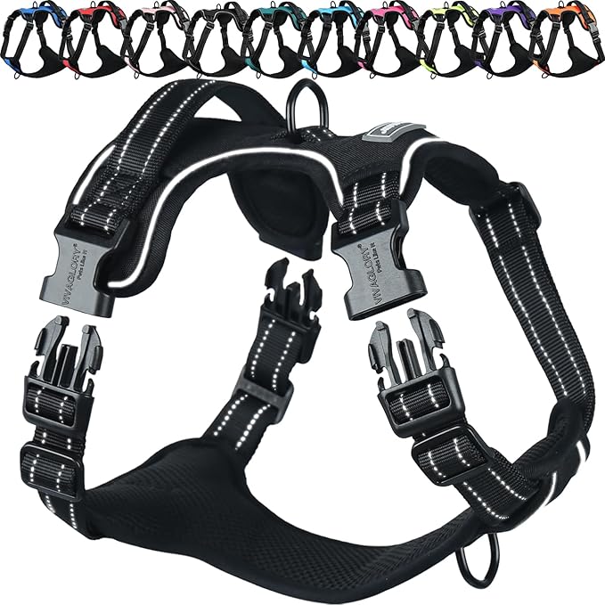 VIVAGLORY Dog Harness Easewalk No Pull Dog Harness with Handle Front Clip & Back Clip for Training Walking Lifting, No Pull Adjustable Easy On Padded Comfortable for Pet, S, Black - Plain