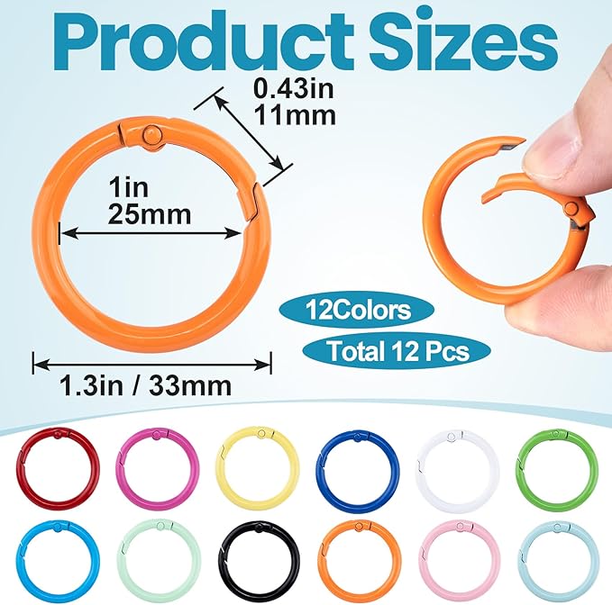 Spring O Rings,Round Spring Snap Keyring, Metal Carabiner Clips for Keychain Handbag Purse Dog