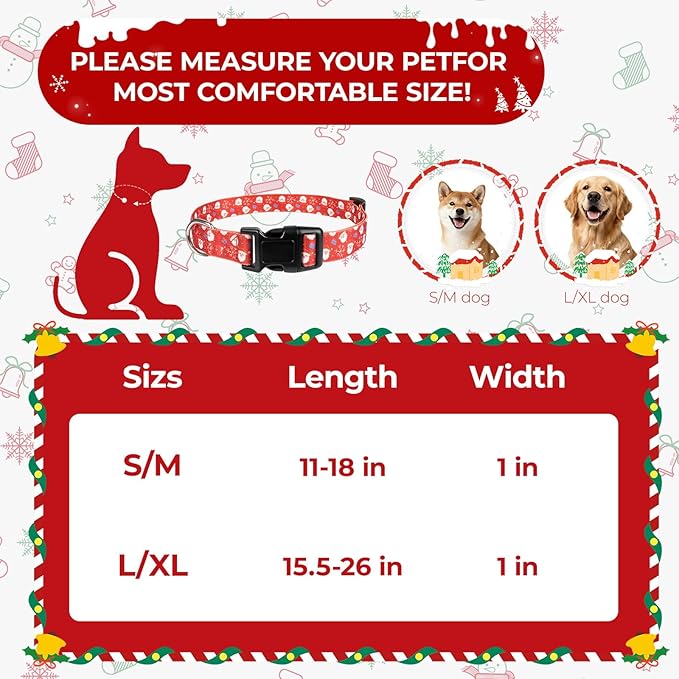 Christmas Dog Collar, Adorable Santa Claus Pattern Christmas Collar for Medium to Large Dogs - Comfortable & Cute Xmas Dog Collars, L