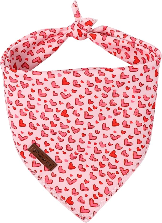 Valentine's Dog Bandana, UP URARA PUP Soft Cotton Adjustable Pet Scarf for Small, Medium, and Large Dogs, Cute and Comfortable Dog Accessory,S