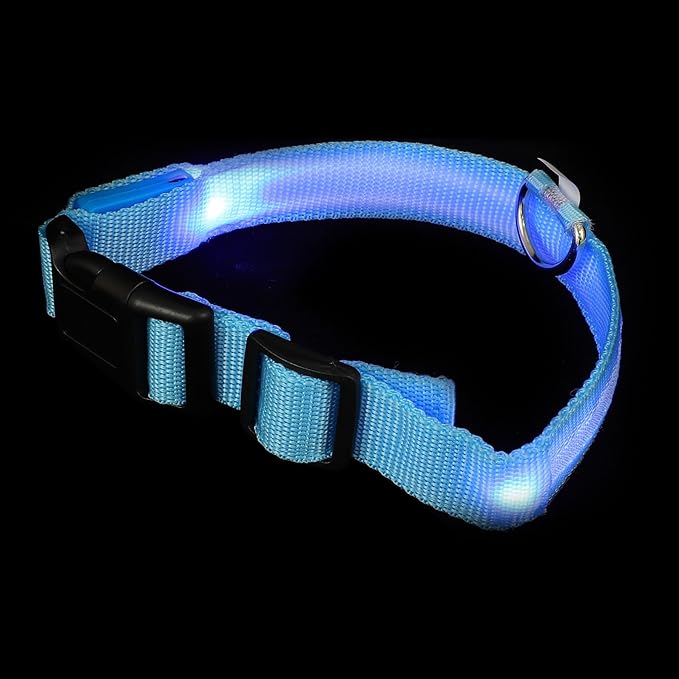 GLEAVI Pet Luminous Collar Rechargeable LED Light up Dog Collar Adjustable Blue Medium for Small Dogs and Cats Safety Neck Decoration