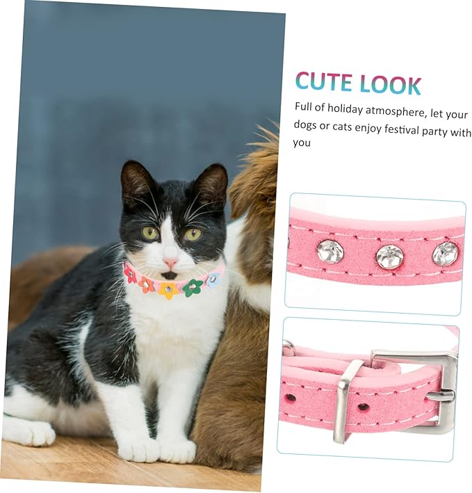 BESPORTBLE Adjustable Rhinestone Pet Dog Collar Pu Leather Neck Accessory for Cats and Dogs for Daily Wear Parties and Special Occasions