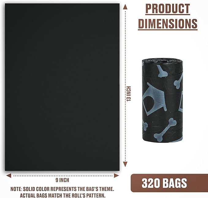 Parisian Pet Ecofriendly Dog Poop Bags Rolls - 320 Count Unscented Poop Bags for Dogs - Leakproof, Extra Thick, 16 Dog Waste Bags Refill Rolls - Printed Dog House Black Doggie Poop Bags