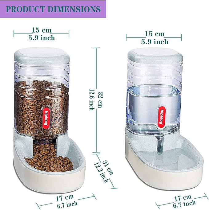 Automatic Feeders and Waterer Dog Cat Food Feeder Water Dispenser Gravity Food and Water Dispenser Automatic Food Dispenser for Small Large Pets Grey