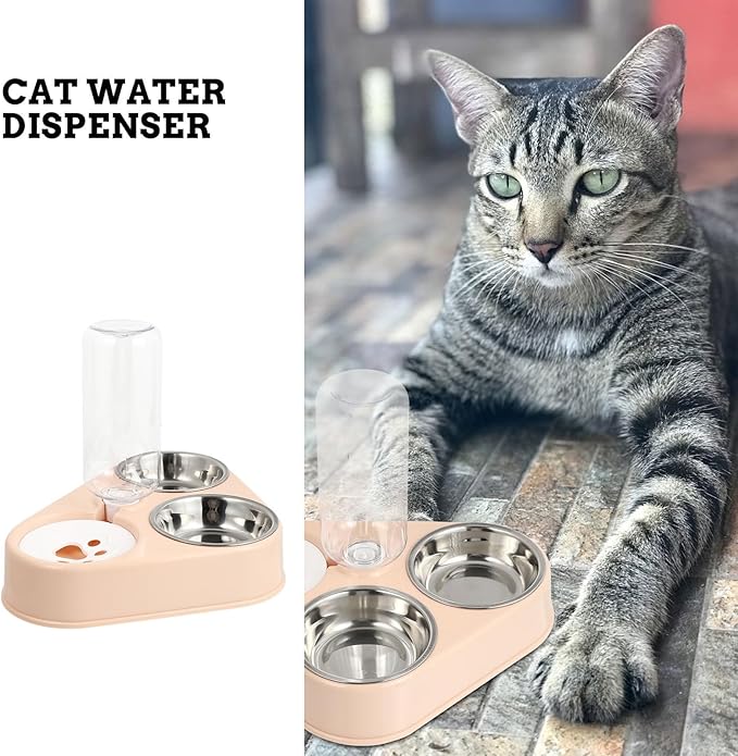 Automatic Pet Water Dispenser with Capacity and Removable Thickened Non-Slip Stainless Steel Bowls for Dogs and Cats Self-refilling Water Bowl with Silicone Base in Warm Pink