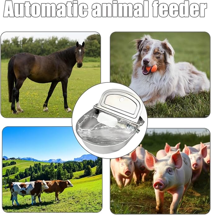 Automatic Animal Drinking Water Bowl, 304 Stainless-Steel Livestock Waterer with Float Valve, Large Capacity Outdoor Trough for Dogs Horse Goat Pig Cow