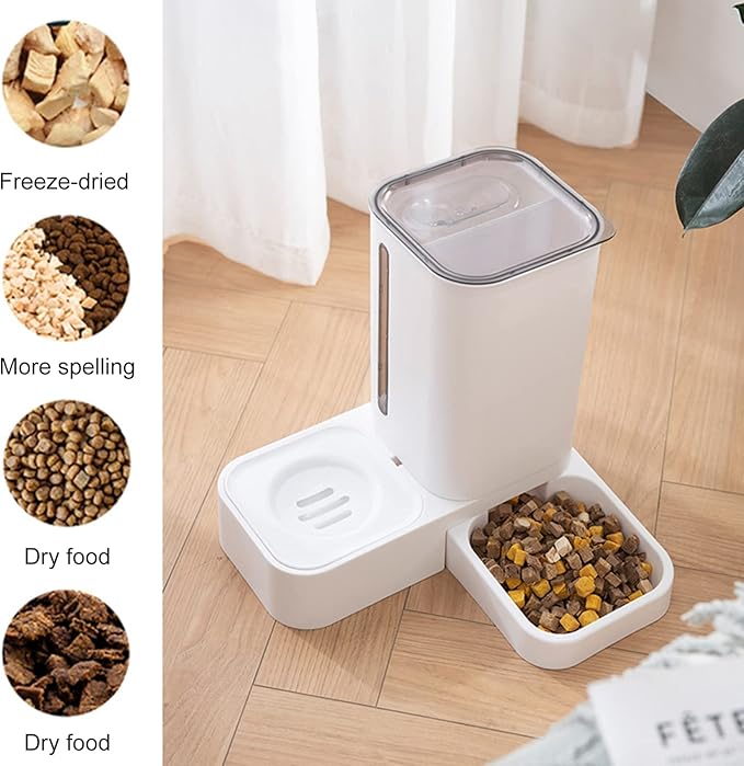 Vermon Automatic Dog Cat Feeder, Multipurpose Easy Cleaning Plastic Dog Food Container, Pet Automatic Drinking Feeding Bowl for Small Dogs Cats Grey