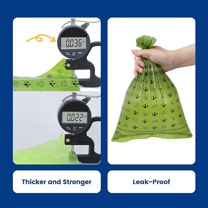 Dog Poop Bag Rolls with Retractable Poop Bag Holder, Leak Proof and Extra Thick Lavender Pet Waste Bags, 70% Recycled GRS Certified, 1 Dispenser and 105 Bags for Doggy Walking & Cat Litter