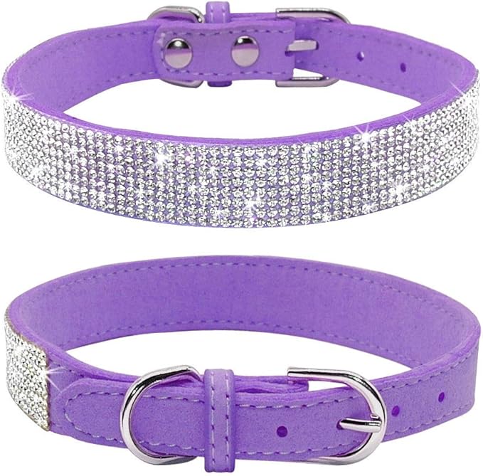 Cute Dog Collar with Bling Rhinestone, Fancy Crystal Diamond Glitter Pretty Jewel Soft Cat Collars for Small Medium Large Breed Dogs Girl Female Pet Puppy Kitten Terrier (XS, Purple)