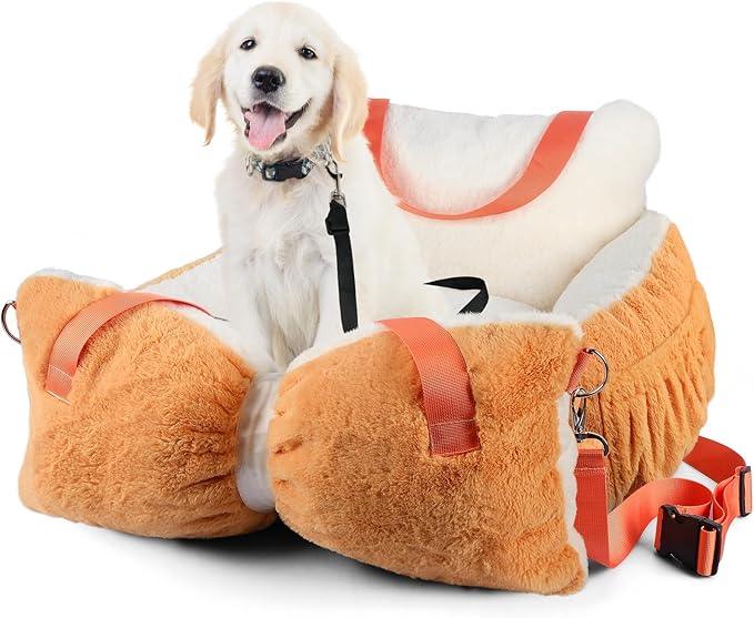 Fuzzy Dog Bed Car Seat, Easy to Carry Small Dog Car Seat with Handles for Small Pets up to 25lbs, Cute Cat Beds for Indoor Cats, Washable Pet Bed with Removable Water Resistant Lining Cover