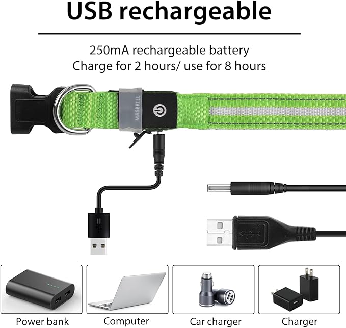 MASBRILL Led Dog Collar, Rechargeable Water-Resistant Night Safety Collar