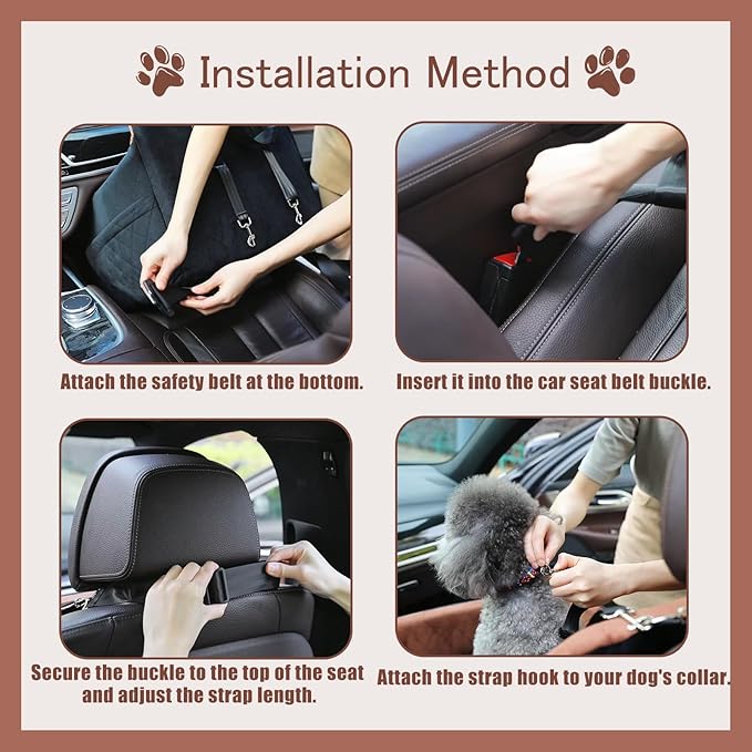 Dog Car Seat for Medium & Large Dogs Under 55 lbs, Memory Foam Dog Booster Seat for Back Seat, Detachable & Washable Pet Car Bed with 2 Safety Leashes and Storage Pockets, Large (Black/Brown)