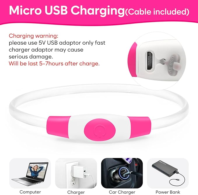 【2-Pack】 Rechargeable LED Dog Light Up Collar Set - Illuminate Night Walks with Universal Safety Light for Small, Medium, and Large Dogs (Pink&Red)