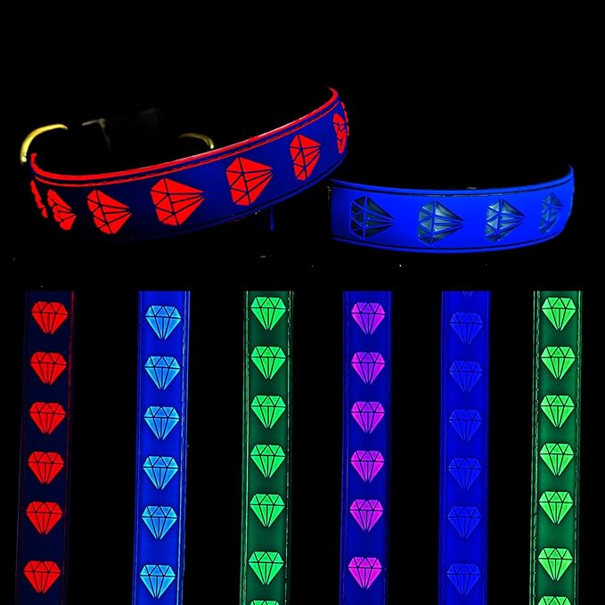 Subversive USB-C led Light up Airtag Dog Collar, Subversive 3D Sunflower Design Comfortable and Soft Material,Multicolored Lighting (D-Blue, M(15.7-19.7"))