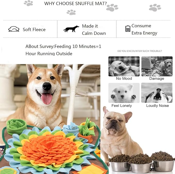 Dogs Snuffle Mat Pet Feeding Mats Puppy Sniffing Pad ,Cat Doggies Interactive Puzzle Toys for Multiple Breeds Encourages Natural Foraging Skills,Training and Stress Release (Orange)