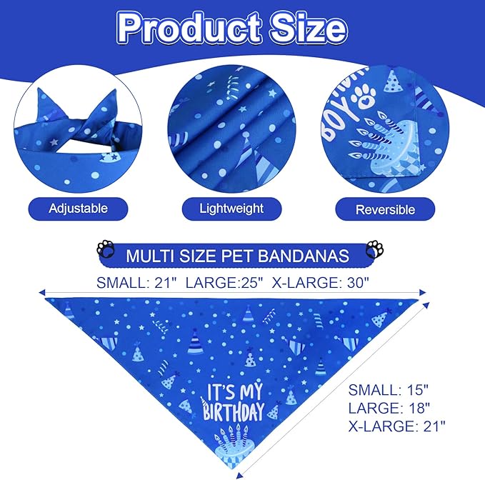 Birthday Dog Boy Bandana Blue Small 1PCS, Durable Triangle Reversible Scarf Bibs Handkerchief for Puppy Pet