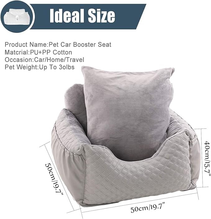 Dog Car Seat Puppy Booster Seat Detachable Non-Slip Dog Travel Car Carrier Bed Safety Seats with Storage Pocket and Clip-On Safety Leash with Removable Washable Cover for Small Dogs Or Cats