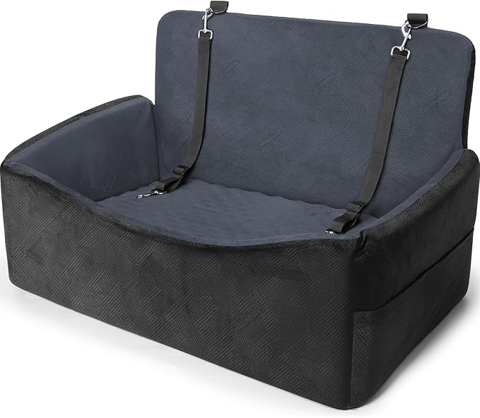 Dog Car Seats for Medium/Large Size Dog, Washable Booster Seat with Detachable Cover, Pet Car Seat with Thickened Memory Foam, Safety Belts, up to 55 lbs, Large(Black)