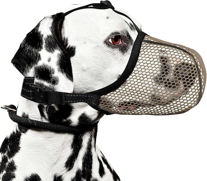 Dog Muzzle, Breathable Soft for Medium to Large Dogs to Anti & Prevent Barking Biting Chewing, Reflective & Adjustable Basket Muzzle with Air Mesh for Beagle Brown L