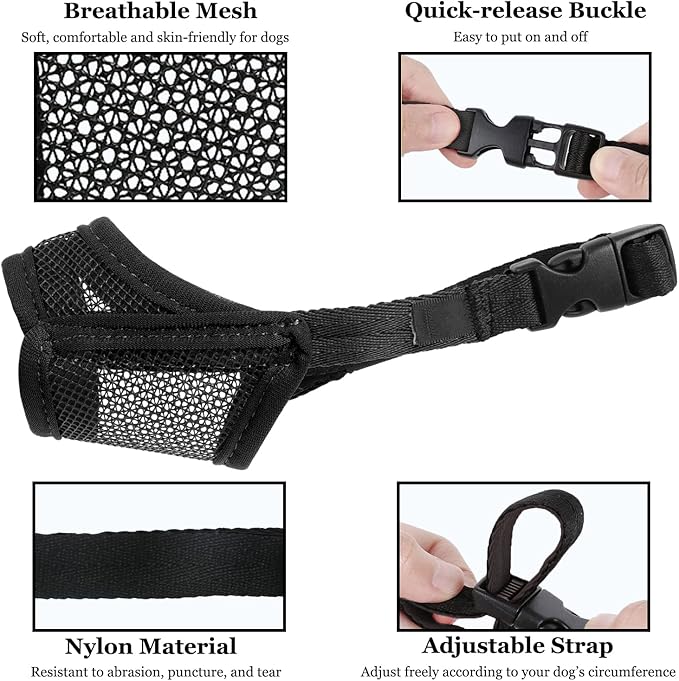 LUCKYPAW Mesh Dog Muzzle for Small Medium Large Dogs, Soft Dog Muzzle to Prevent Biting Chewing, Drinkable Breathable Adjustable Puppy Chihuahua, Yorkshire(XS(Snout: 3¼"-4¼"), Black)
