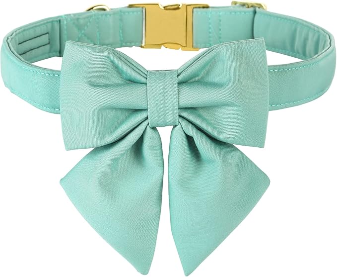 Maca Bates Mint Green Dog Collar with Cute Solid Sailor Bow Tie for Small Girl Boy Dogs,Adjustbale Durable Breakaway Soft Collars with Bowtie for Female Male Puppy,Pet with Metal Buckle