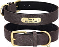 Personalized Dog Collar Custom Leather Dog Collars Soft Inner Padded Pet ID Collar for Small Medium Large Dogs Pitbull Bulldog Coffee M