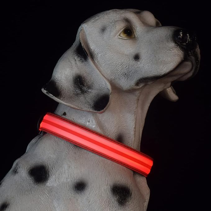 Dog Collar with Lights, 15 Lighting Modes Silicone Pet Collar, USB C Rechargeable LED Dog Collar for Night Safety, Adjustable Soft Glowing Collar for Dogs (DB-RED, XS(7.87-11.8"))