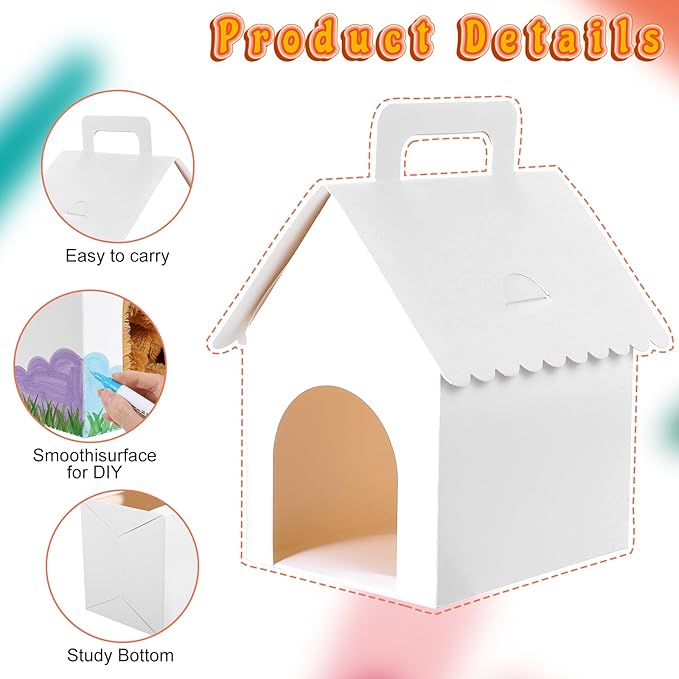 Afcabakila 24PCS Dog House Party Favor Boxes, Dog House Shaped Treat Gift Boxes with Holes Foldable Cardboard with Handles for Puppy Adoption, Birthday, Pet Theme Decorations (Dolls Not Included)