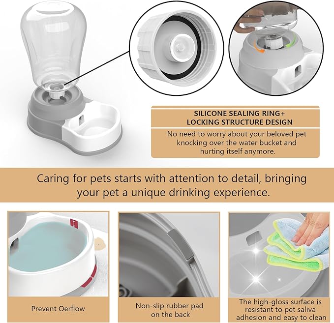 1.6 Gallon Automatic Dog Water Dispenser, Premium Large Capacity Gravity Pet Water Bowl with Non-Slip Mat for Multiple Pets, BPA-Free Cat Water Feeder for Large Dogs, Refill Less Often, Grey