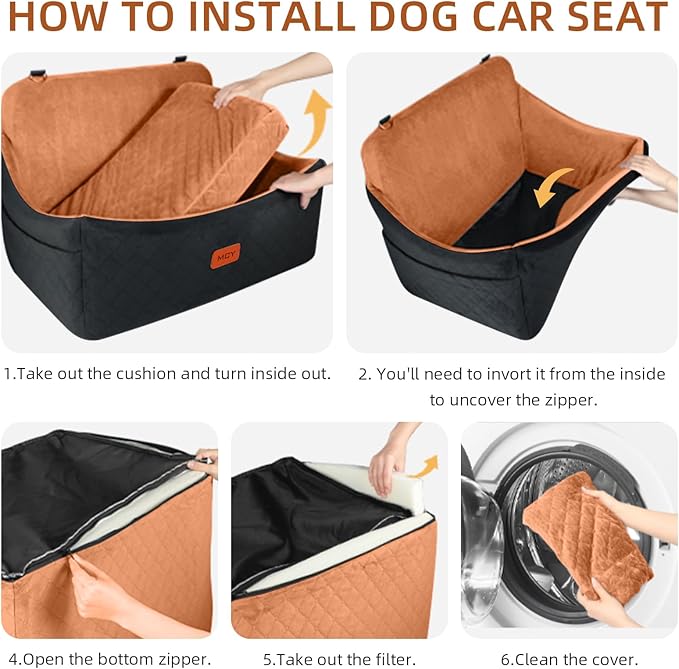Dog Car Seat for Medium/Large Dog Booster Seat Under 55 lbs or 2 Small Dogs, Memory Foam Cushion, Washable Cover, 2 Safety Straps, Non-Slip Bottom, Pets Sofa Bed, Black