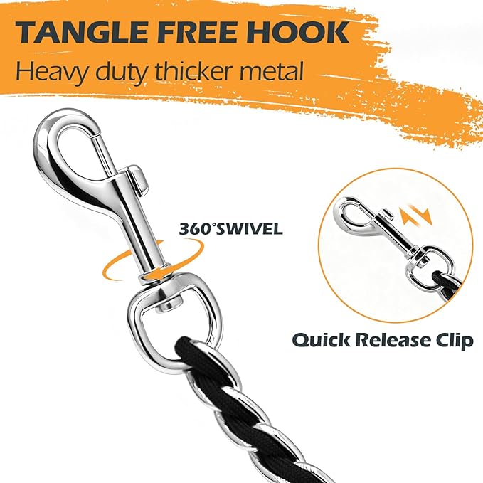 Dog Leash Chew Proof, Chain Leash Anti Chew Dog Leash for Large Dogs Heavy Duty, Indestructible Metal Leash Anti Bite Chain Link with Woven Cord Soft Padded Handle (Black, 4FT)
