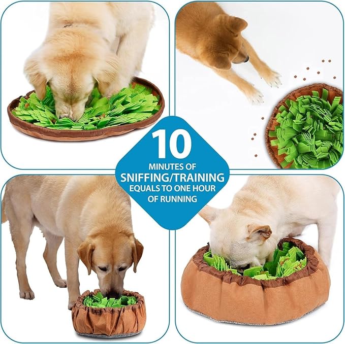 Snuffle Mat for Dogs Sniffing Feeding Mat, Durable Interactive Dog Puzzle, Sniff Mats for Large Medium Small Breed Dog Pet, Feeding Bowl Dog Anti-Slip Nose Work Spliced Training Mat Foraging, Green