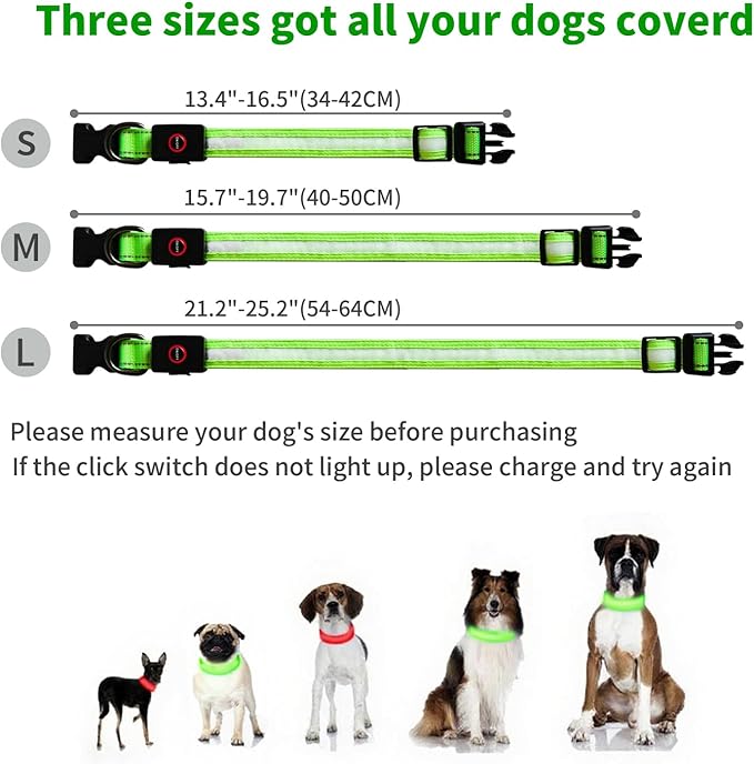 LED Dog Collar Light Up with 2025 Bright Beads & 300mAh Battery, Type-C Rechargeable Waterproof Dog Collar, 3 Flash Mode 15H for Night Safety, Adjustable Nylon Glow Collar for Small Medium Large Dogs