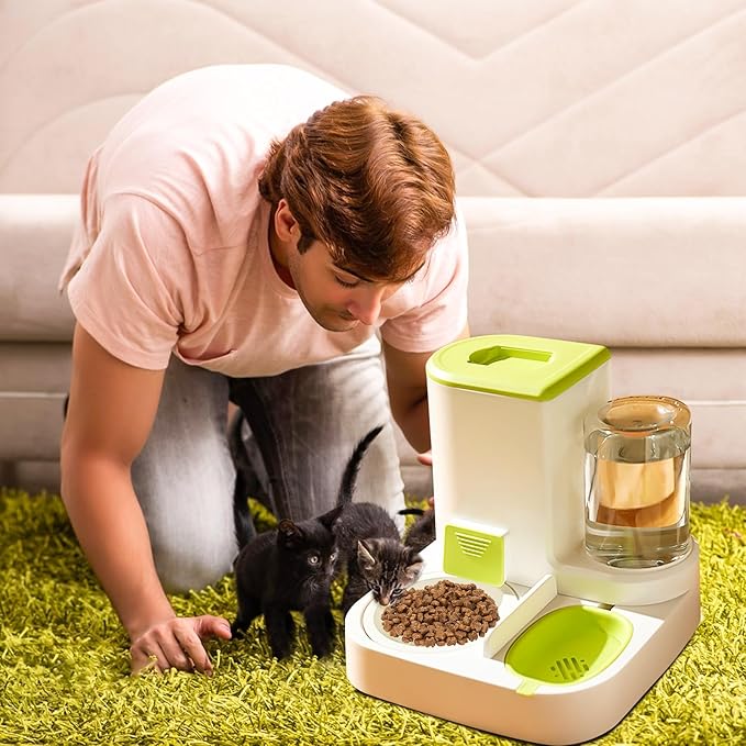 Gravity Pet Feeder and Water Dispenser Set,2 in 1 Automatic Pet Feeder Dispenser,Automatic Cat Food Dispenser, Detachable,Easy Clean,Integrated Large Capacity Dog 1L Water Bowl 2.8L Food Bowl