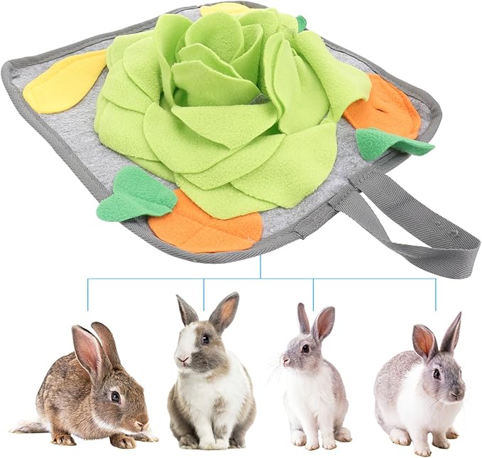 Mikikit Rabbit Foraging Mat- Funny Interactive Nose Work Mat for All Animal Slow Feeding Mat, Nosework Training Squeaky Snuffle Treat Food Mats