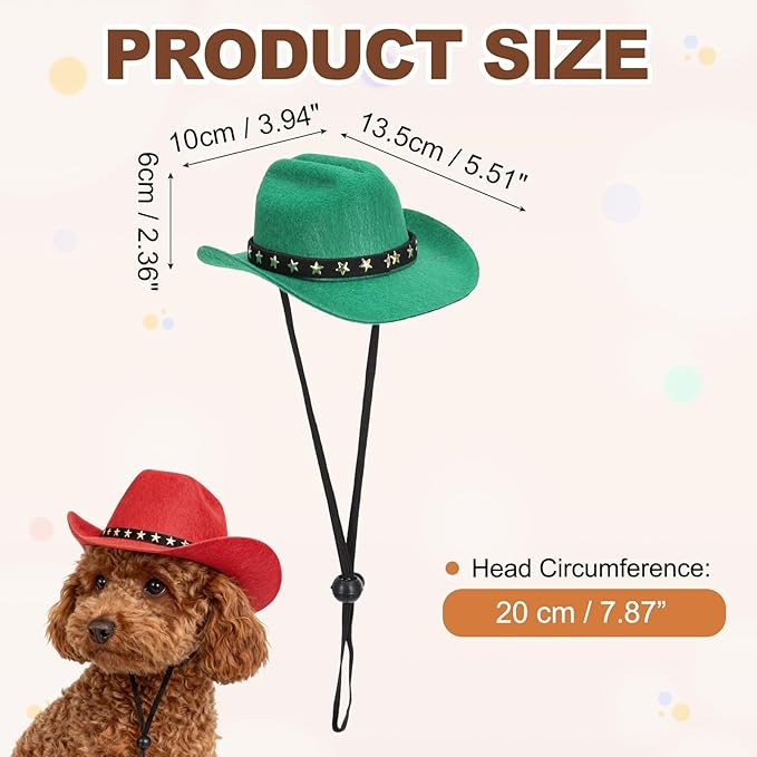 Dog Cowboy Hat, Mini Cowboy Hat for Pet with Chin Strap Adjustable Cosplay Cap, (Green, S), Intended for Dogs and Cats/Halloween Costume/Party Decoration