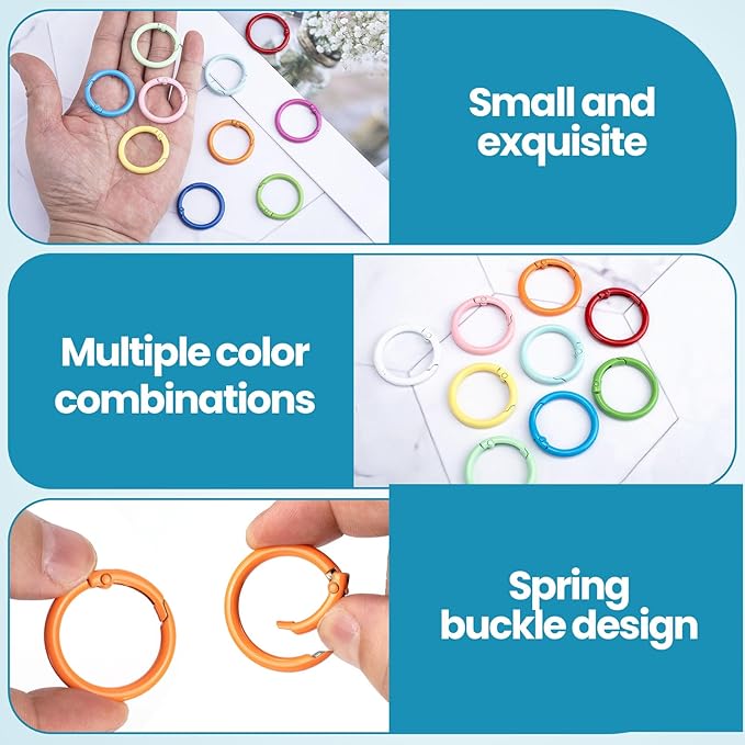 Spring O Rings,Round Spring Snap Keyring, Metal Carabiner Clips for Keychain Handbag Purse Dog