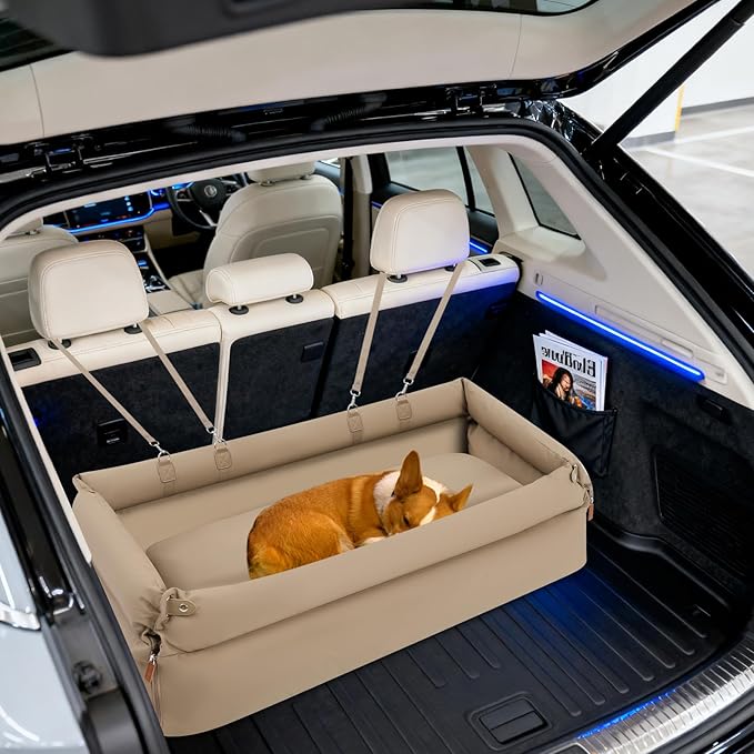 Pet Bed, Dog Car Seat, Dog Car Seat for Medium/Large Dogs, Foldable Design with Adjustable Safety Straps, Soft PP Cotton Padding, for Road Trips, Indoor Rest (Grey)
