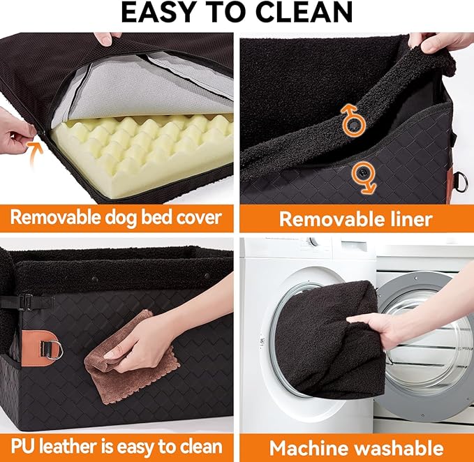 Dog Car Seat for Small Dogs,PU Leather Pet Car Seat Boosters,Puppy Cat Carseats with Washable Removable Cover(Black, Small)