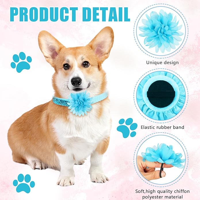 Sadnyy 120 Pcs Dog Collar Flower Bow Accessories Bulk Multi Color Dog Charms Bow Tie Soft Chiffon Pet Flower Bows Charms for Small Medium Large Puppy Dogs Cat Grooming 6 Different Designs