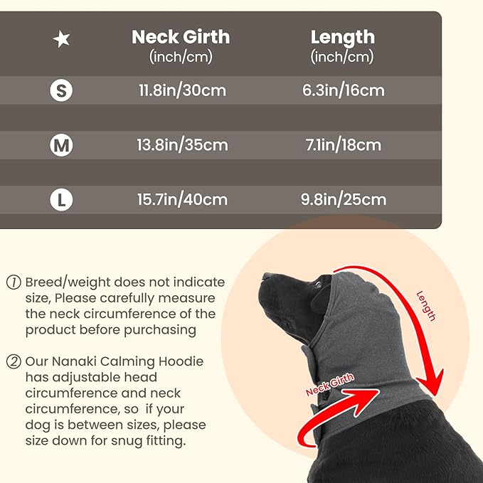 Nanaki Calming Hoodie Dog Ear Covers-No Shake Hematomas Ear Wraps for Dogs, Adjustable Head Wrap Muffs Noise Cancelling Protector, Anxiety Relief, Fireworks & Grooming Bathing, 4th of July, Vet Visit