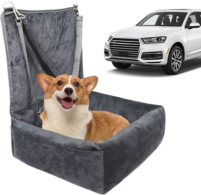 Plush Dog Car Seat for Dogs & Cats, Comfortable Pet Car Seat with 2 Side Pockets, Washable Pet Seats for Vehicle RV SUV Truck Front and Backseat Travel Road Trip Outdoor Commuting